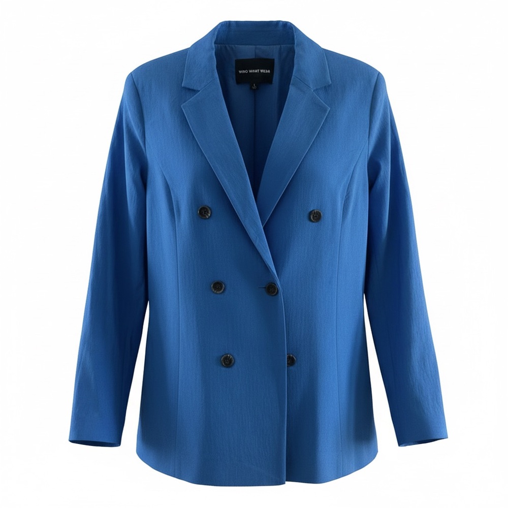 Who What Wear Womens Double-Breasted Blue Blazer Jacket Size L